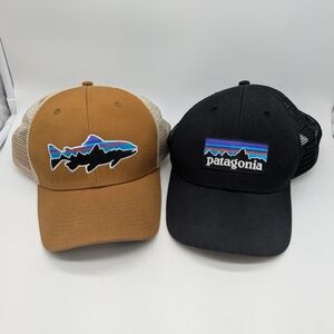 Lot Of 2 Patagonia Fitz Roy Trucker Hat Fish Trout Salmon Snapback Cap Mesh A001